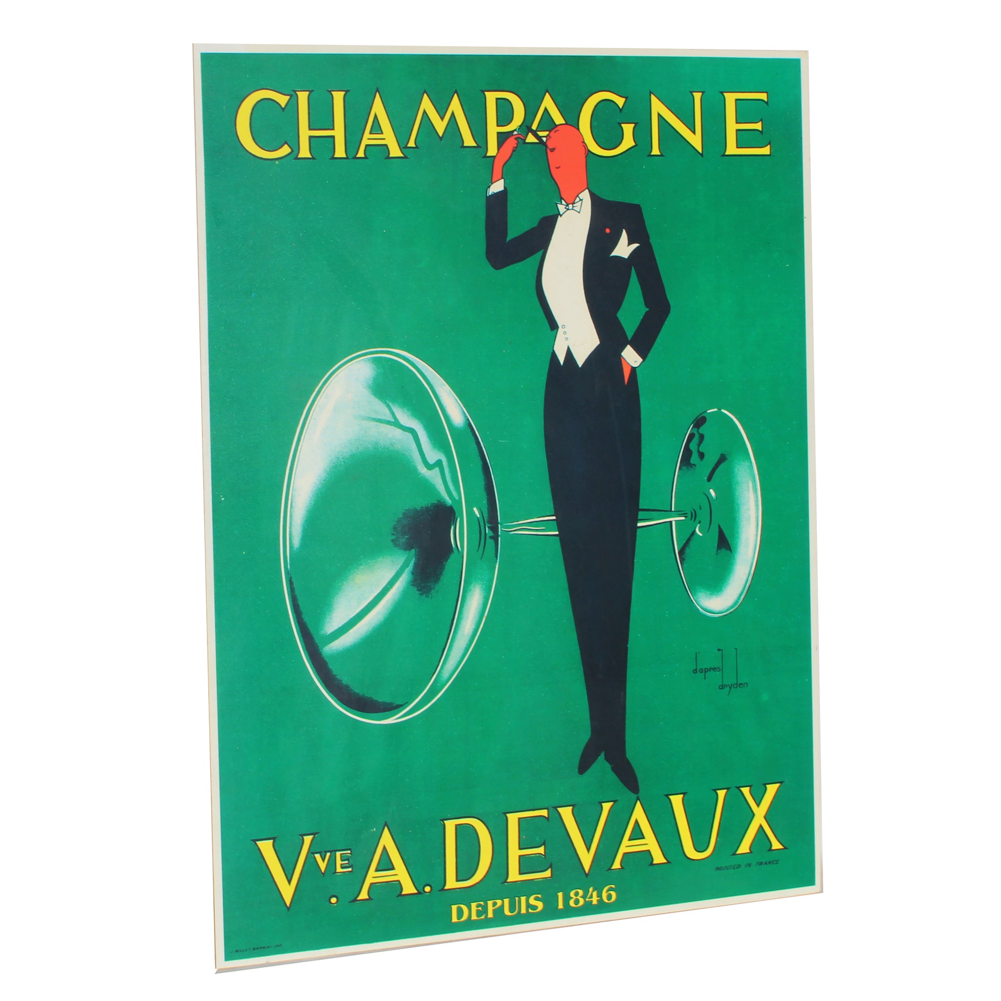 Plaque plastique publicitaire vintage de bistrot 44.5 cm x 59 cm / Champagne Vve Devaux