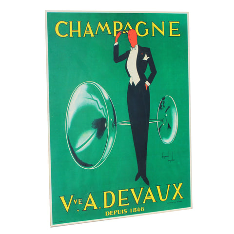 Plaque plastique publicitaire vintage de bistrot 44.5 cm x 59 cm / Champagne Vve Devaux
