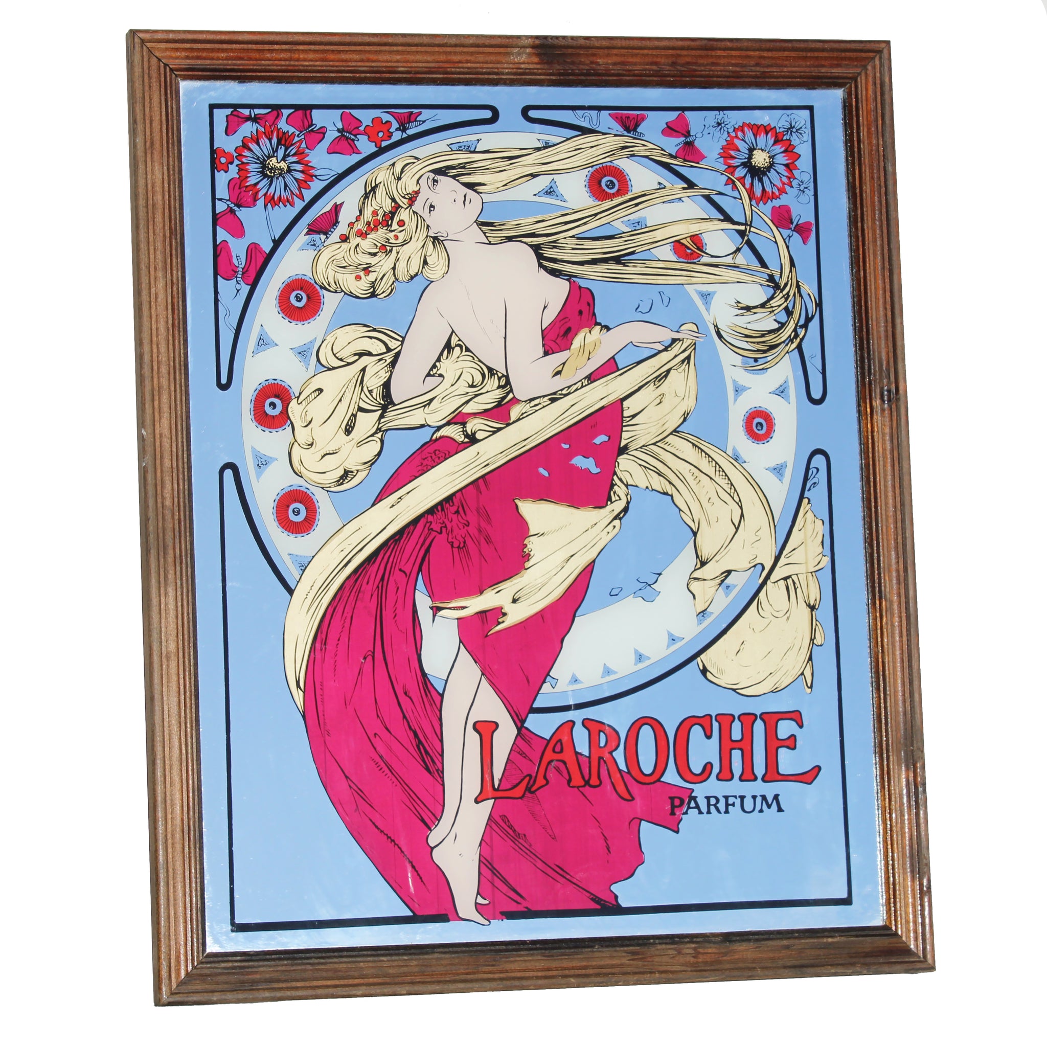 Miroir publicitaire sérigraphié 48.5 cm x 58.5 cm / Laroche Parfum style Mucha