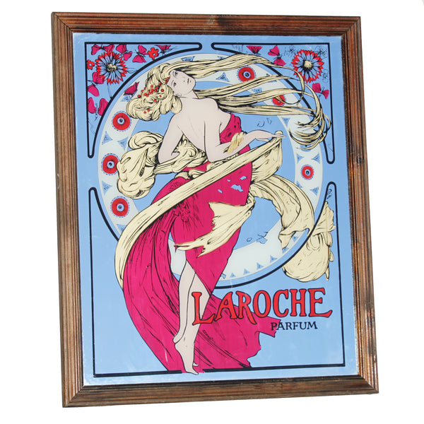 Miroir publicitaire sérigraphié 48.5 cm x 58.5 cm / Laroche Parfum style Mucha
