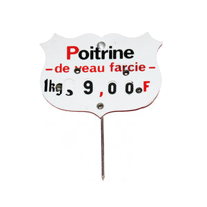 Étiquette de boucherie / charcuterie vintage prix en francs Poitrine de veau farcie
