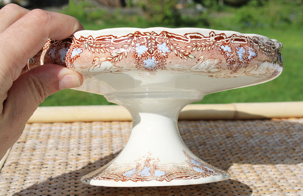 Ancien compotier en faïence polychrome / Creil et Montereau modèle Cygne