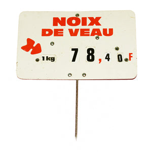 Étiquette de boucherie vintage prix en francs Noix de Veau / le kilo