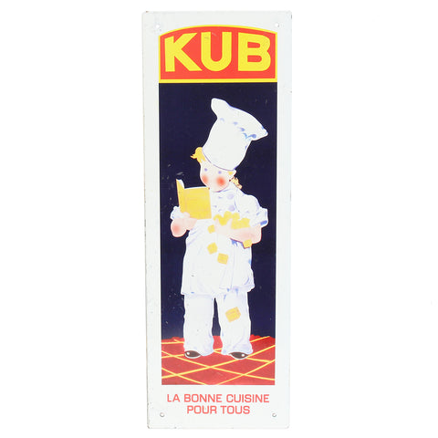 Plaque de propreté publicitaire vintage en tôle lithographiée non émaillée KUB la bonne cuisine pour tous