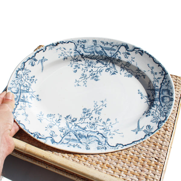 Ancien plat ovale 35.5 cm en faïence de K&G Lunéville modèle Rambouillet / Faisans