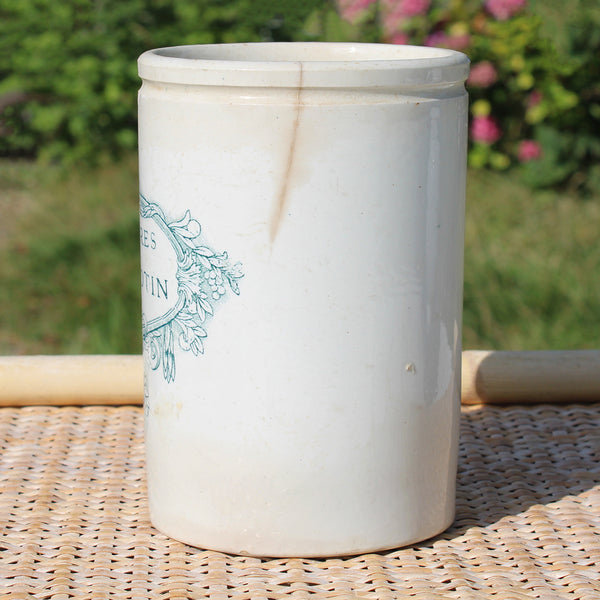 Ancien grand pot à confiture publicitaire 15 cm Félix Potin Paris en grès vernissé