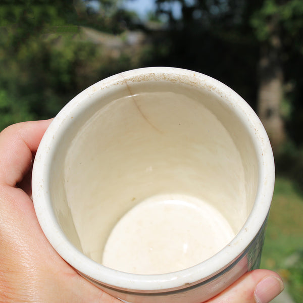 Ancien grand pot à confiture publicitaire 15 cm Félix Potin Paris en grès vernissé