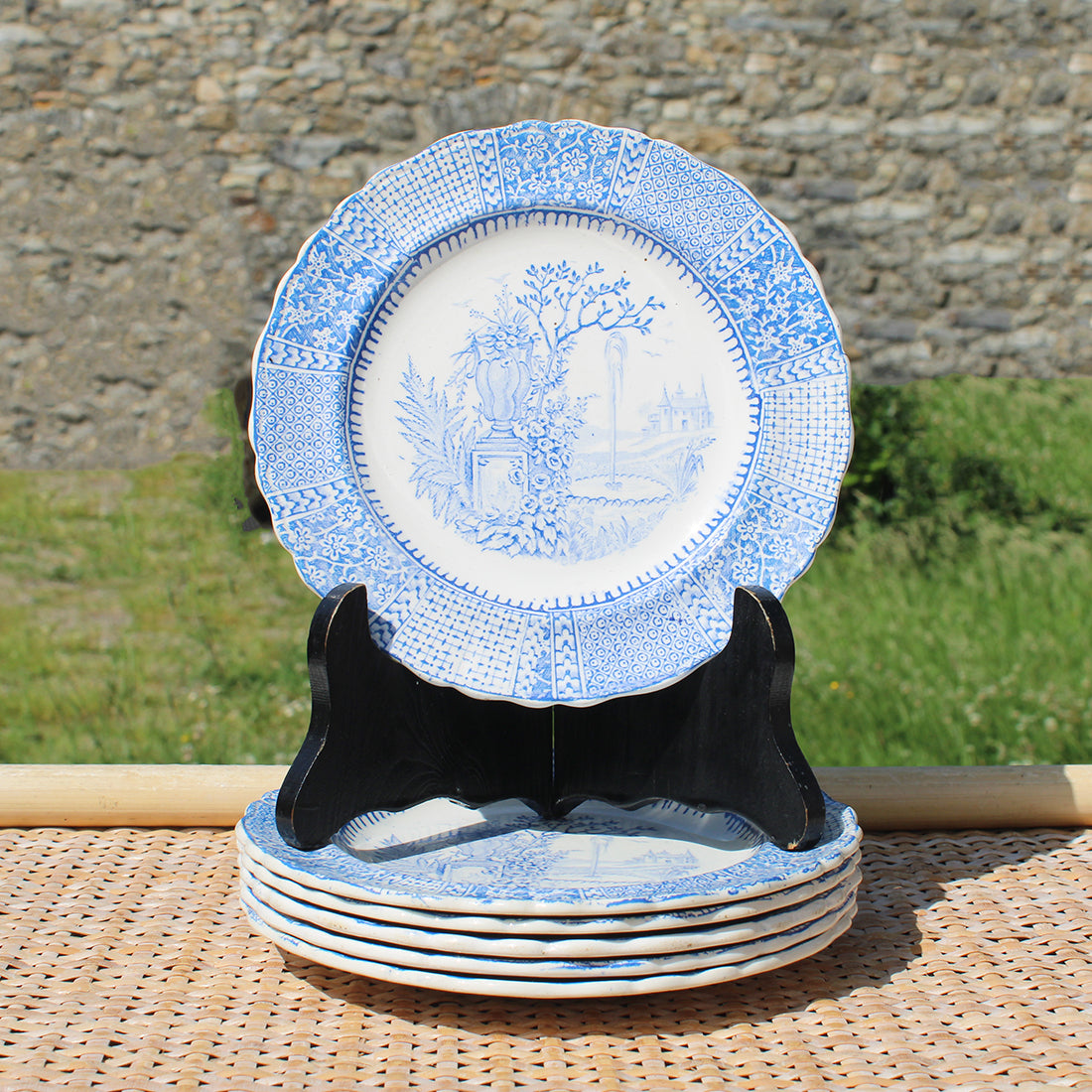 Ensemble de 6 assiettes à foie gras 16.5 cm en faïence de Pexonne modèle Egypte