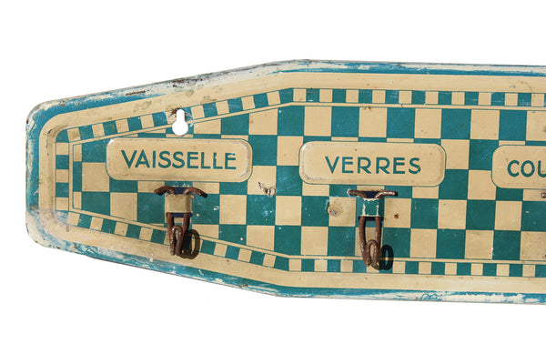 Ancien accroche / porte torchons de cuisine en tôle peinte patinée style Lustucru