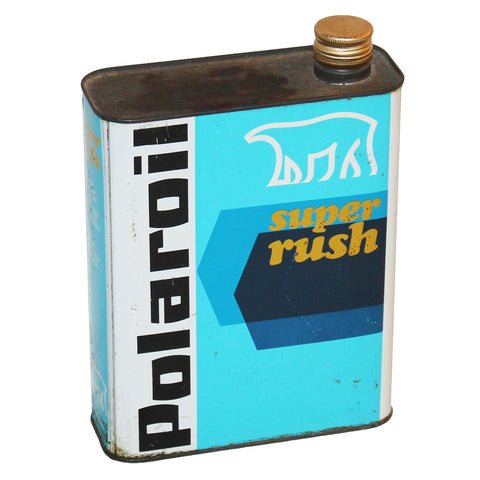 Bidon d'huile moteur publicitaire vintage Polaroil super rush / rempli jamais ouvert