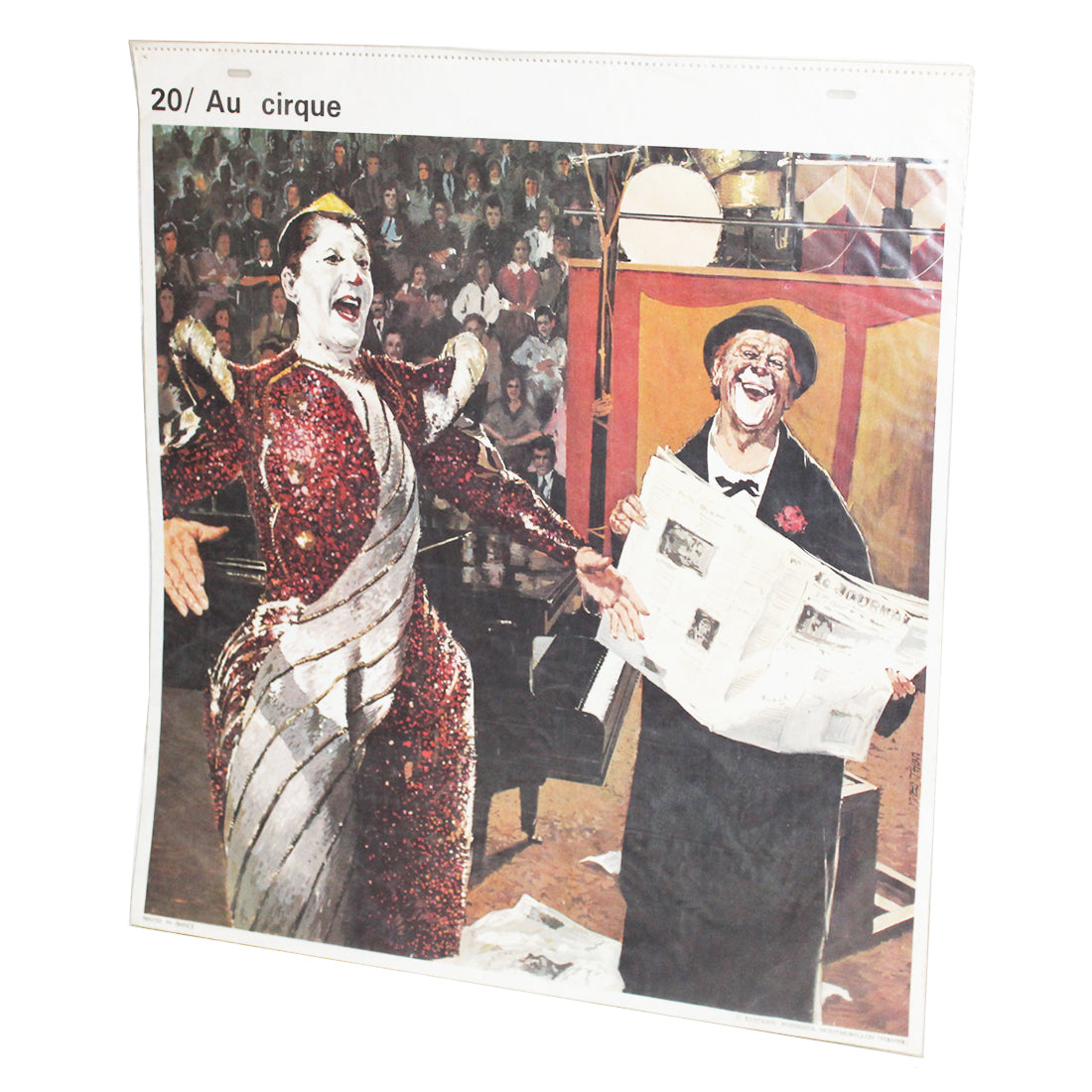 Affiche scolaire vintage Rossignol scènes de vie Au cirque / Vent de mars