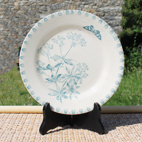 Ancienne assiette plate 23.3 cm en faïence Terre de Fer / Service Valius / papillon