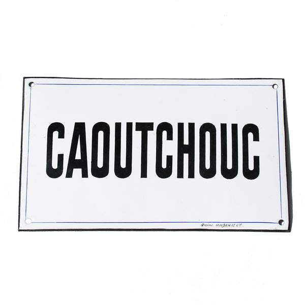 Ancienne plaque émaillée d'utilité bombée / Caoutchouc / 24.9 cm x 14.9 cm