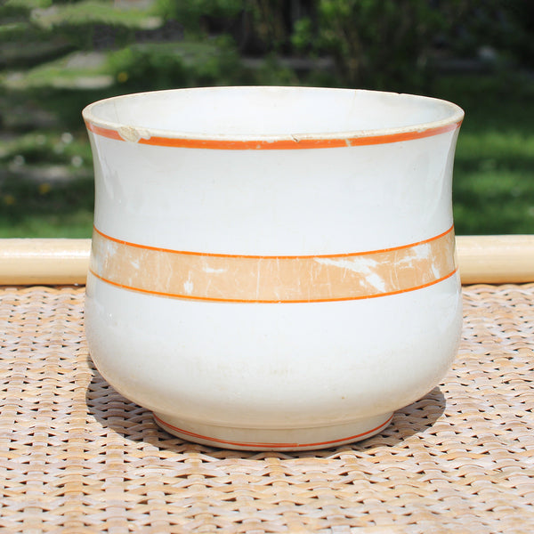 Grande tasse à chocolat ancienne en faïence de Creil et Montereau LM & Cie / décor rayé