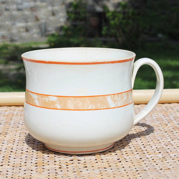 Grande tasse à chocolat ancienne en faïence de Creil et Montereau LM & Cie / décor rayé