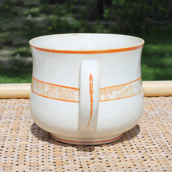 Grande tasse à chocolat ancienne en faïence de Creil et Montereau LM & Cie / décor rayé