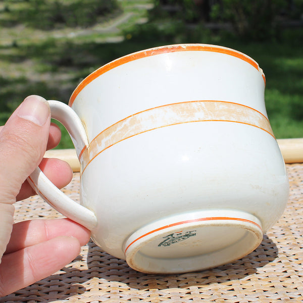 Grande tasse à chocolat ancienne en faïence de Creil et Montereau LM & Cie / décor rayé