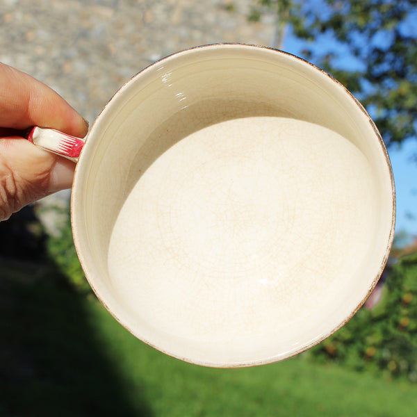 Ancienne tasse à thé + soucoupe en faïence de U & C Sarreguemines modèle Lavallière