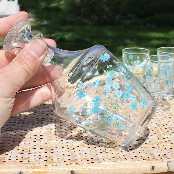 Service à liqueur vintage carafe + 6 verres / modèle Veronica / Myosotis