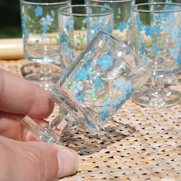 Service à liqueur vintage carafe + 6 verres / modèle Veronica / Myosotis