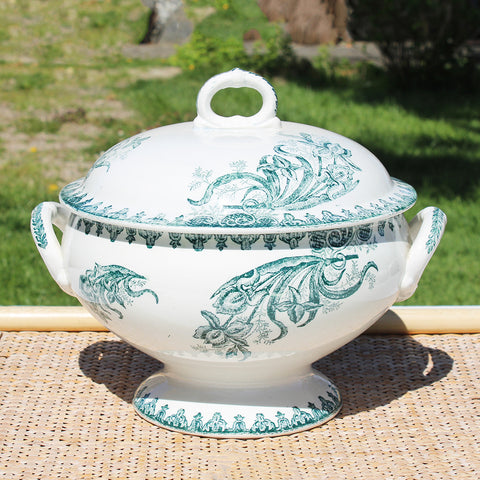 Ancien soupière en faïence de Ste Amandinoise modèle Iris / St Amand