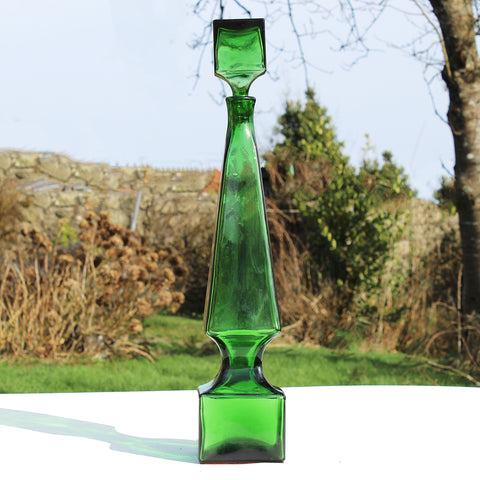 Grande carafe italienne vintage en verre d'Empoli coloris vert 56.5 cm