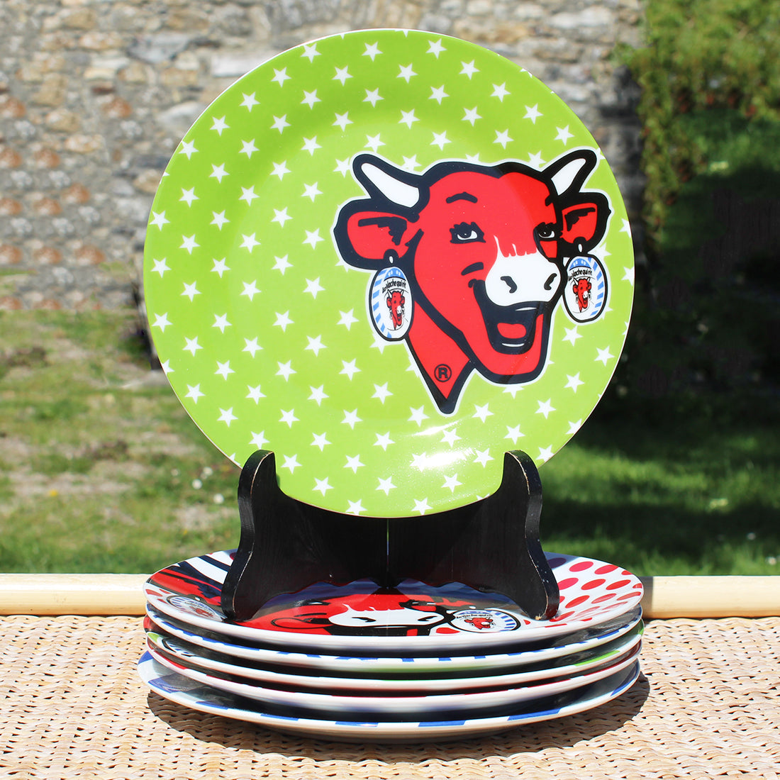 Ensemble de 6 assiettes en porcelaine à dessert publicitaire / Vache qui Rit