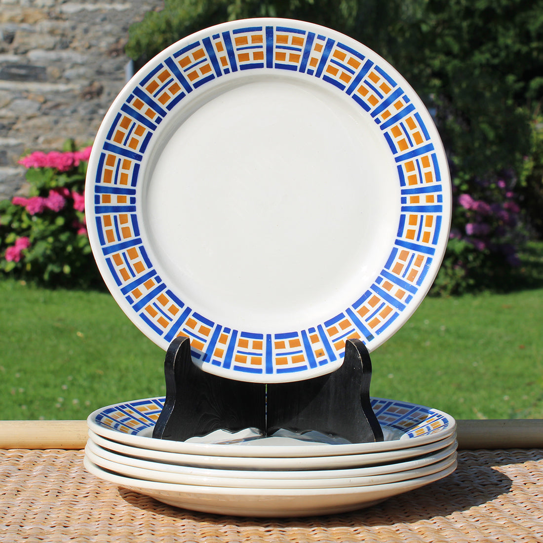 Ensemble de 6 assiettes plates 22 cm en faïence de Badonviller modèle Robinson