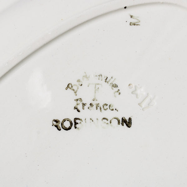 Ancien plat rond 31.5 cm en faïence de Badonviller modèle Robinson