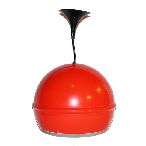 Gros lustre globe / suspension boule vintage space age en tôle orange pop