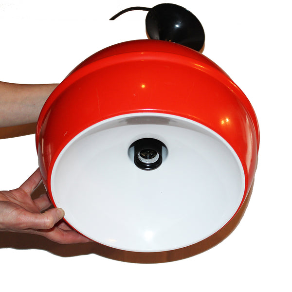 Gros lustre globe / suspension boule vintage space age en tôle orange pop