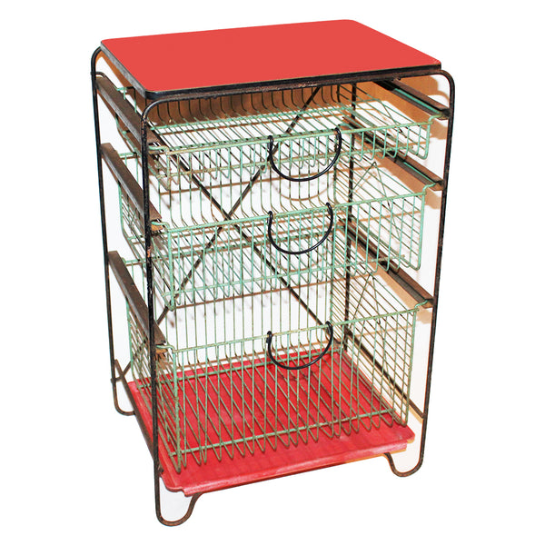 Petite desserte de cuisine vintage à paniers / Ateliers Dilecta / formica rouge & métal