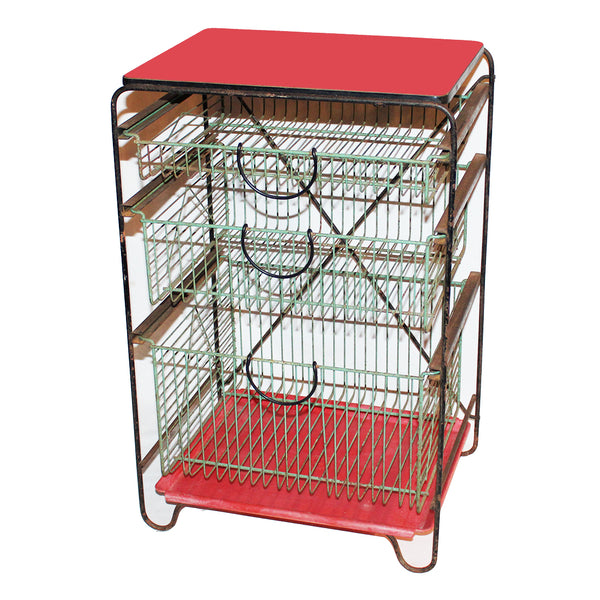 Petite desserte de cuisine vintage à paniers / Ateliers Dilecta / formica rouge & métal