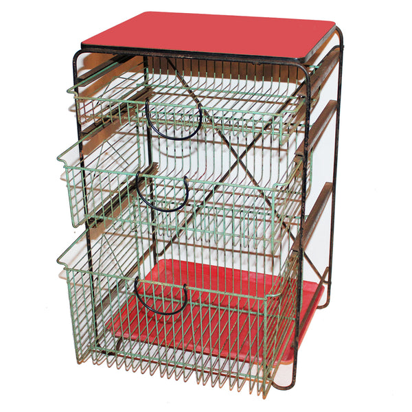 Petite desserte de cuisine vintage à paniers / Ateliers Dilecta / formica rouge & métal