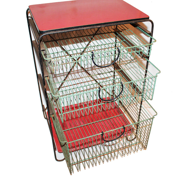 Petite desserte de cuisine vintage à paniers / Ateliers Dilecta / formica rouge & métal
