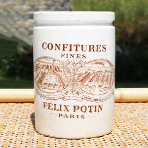 Ancien pot à confiture publicitaire Félix Potin Paris en grès vernissé