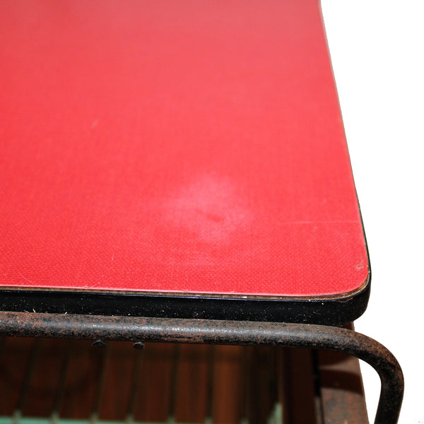 Petite desserte de cuisine vintage à paniers / Ateliers Dilecta / formica rouge & métal