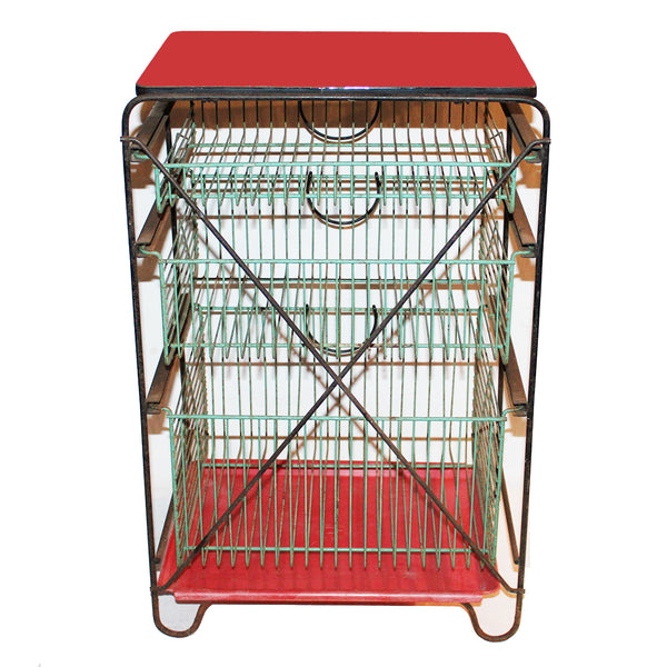 Petite desserte de cuisine vintage à paniers / Ateliers Dilecta / formica rouge & métal