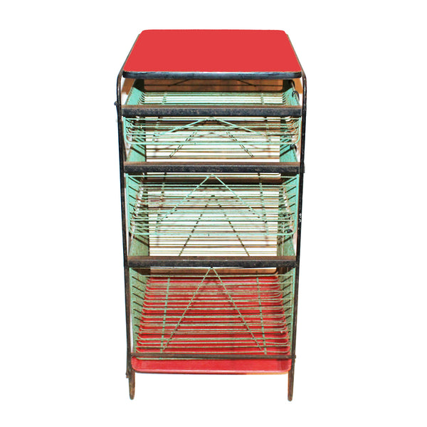 Petite desserte de cuisine vintage à paniers / Ateliers Dilecta / formica rouge & métal