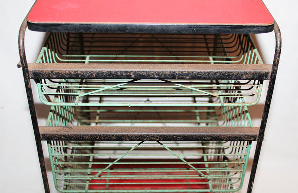 Petite desserte de cuisine vintage à paniers / Ateliers Dilecta / formica rouge & métal