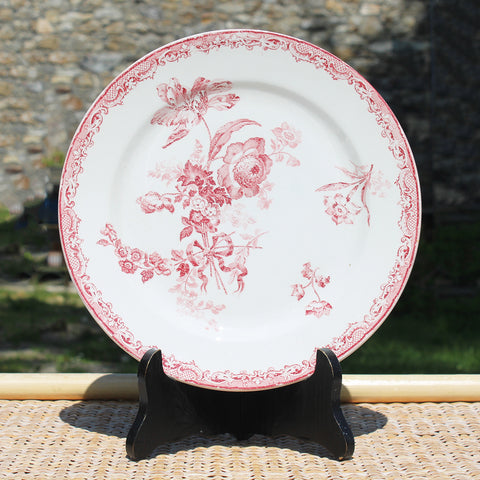 Ancienne assiette plate 23.4 cm en faïence de Sarreguemines modèle Fontanges