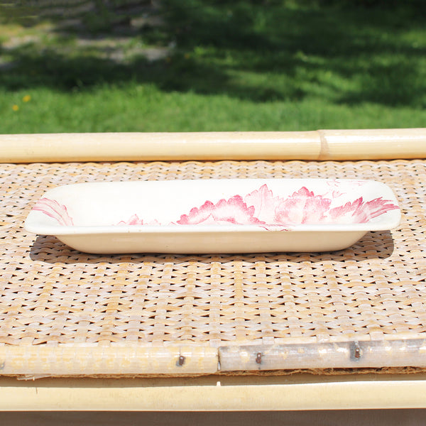 Ancien porte / plat à peigne en faïence Terre de Fer de Longchamp modèle à feuilles