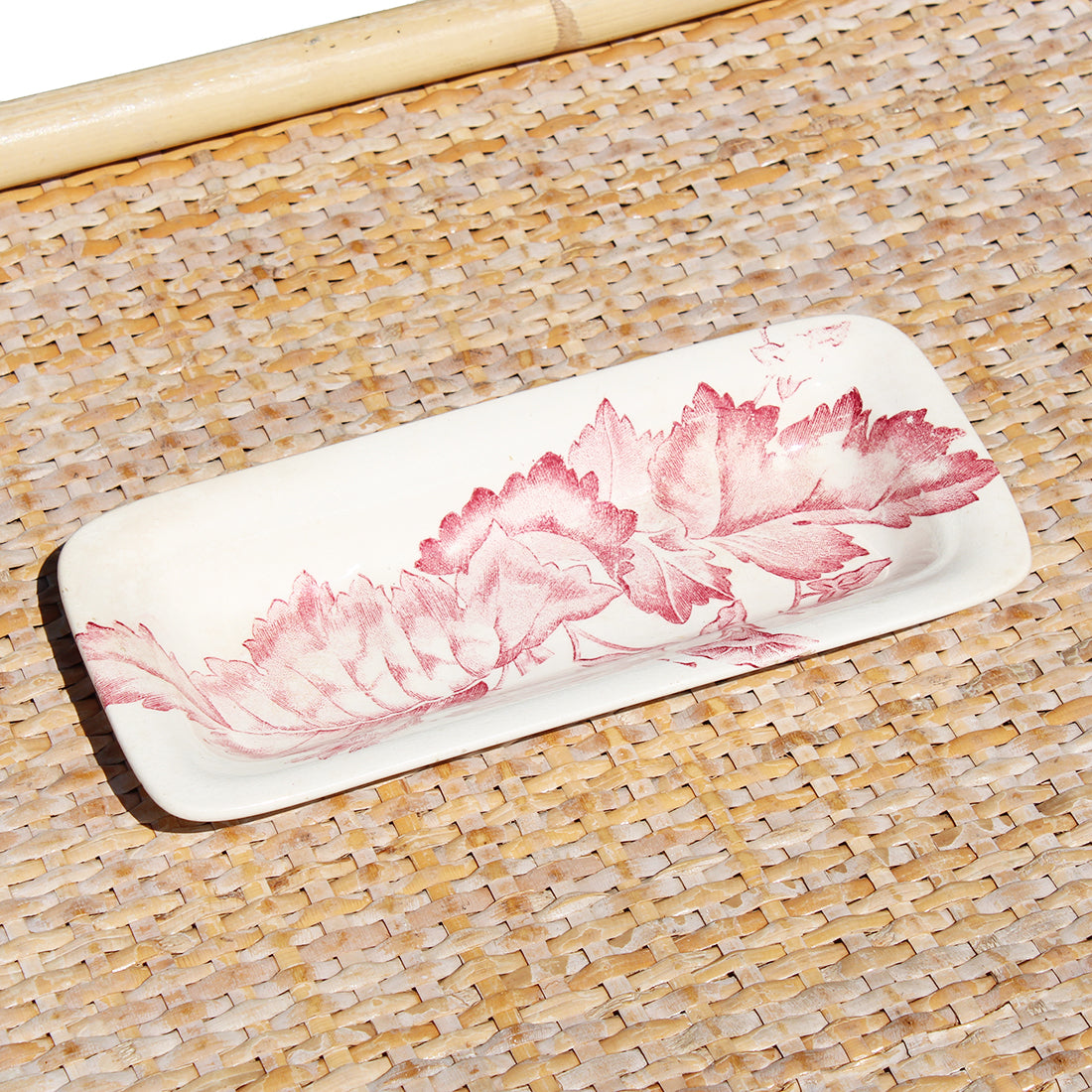 Ancien porte / plat à peigne en faïence Terre de Fer de Longchamp modèle à feuilles