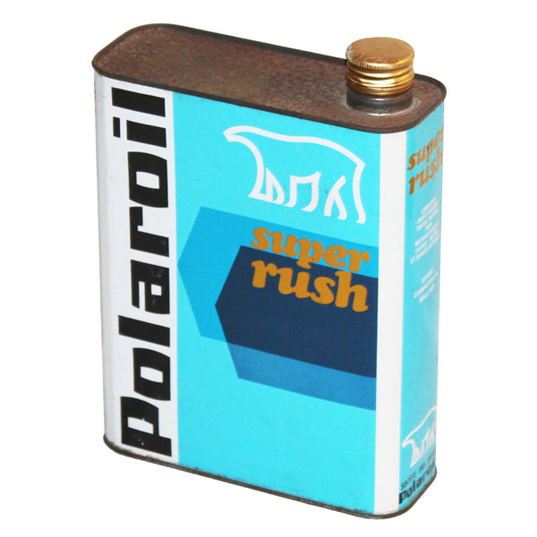 Bidon d'huile moteur publicitaire vintage Polaroil super rush / rempli jamais ouvert