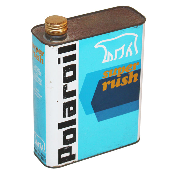 Bidon d'huile moteur publicitaire vintage Polaroil super rush / rempli jamais ouvert