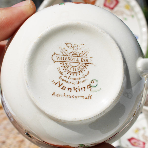 Paire de tasses à thé vintage + soucoupes en faïence de Villeroy & Boch modèle Nanking