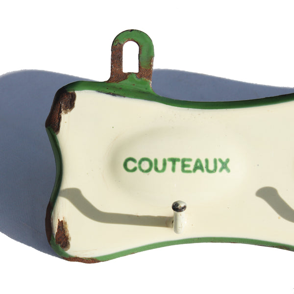 Ancien accroche / porte torchons de cuisine en tôle émaillée coloris vert & jaune