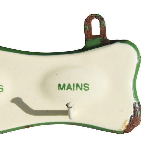 Ancien accroche / porte torchons de cuisine en tôle émaillée coloris vert & jaune