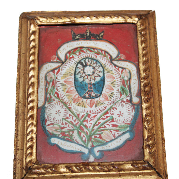 Ancien petit canivet XIXème siècle sous cadre / Image pieuse faites à la main