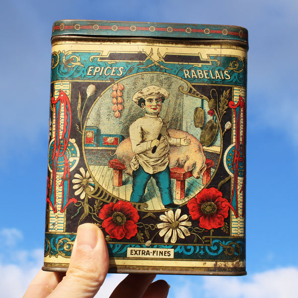 Ancienne boîte en tôle publicitaire Épices Rabelais / Raynaud de Mazan Marseille